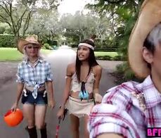 Naughty teen sucking cock for some halloween candies