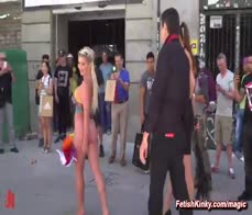 Naked busty babe Sienna Day paraded on the streets