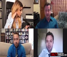 Naughty big tits blonde MILF fucking herself during video conference call