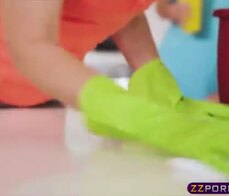 Busty blonde MILF fucks with her stepson in the kitchen