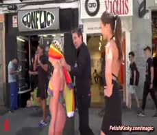 Busty blonde Sienna Day naked and pained walked in public by Steve Holmes and lezdom Tina Kay