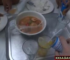 Two asian amateur teens suck and fuck in a threesome