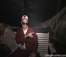 College teen slut flashes her tits