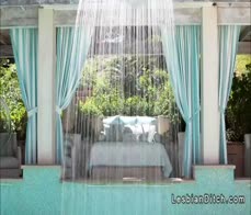 Wet lesbians in bikinis by the pool and in the bedroom