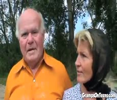 Teen joins in oldies trio in outdoor sex romp