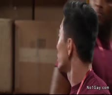 Interracial gay anal sex of co workers in stockroom