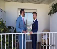 Gays in suits rimming and anal fucking on the sofa