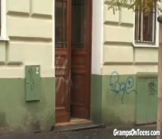 Horny teen slut fucking old grandpa dick