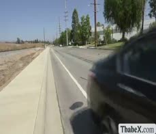 Trans hitch hiker lets stranger bang her wet ass