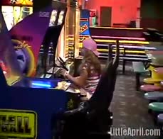 Little April goes solo in public toilet