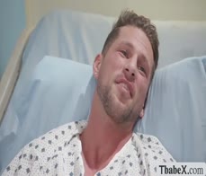 Gorgeous TS nurse give her lucky patient a head and rides it