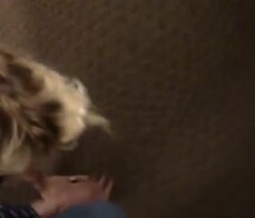 Young blonde gets dominated and throat fucked by older guy