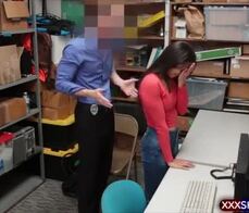 Sexy brunette chick shoplifter punished with a fuck