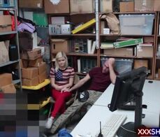 Shoplifter cutie fucks with an officer while her BF watching