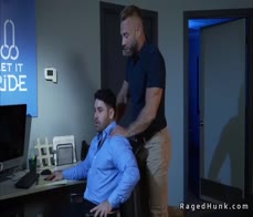 Muscle colleagues anal fuck on a desk after a tough day at work
