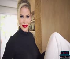 Sexy blonde MILF pornstar Jessa Rhodes gives a hot striptease for Playboy