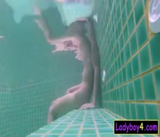 Pretty Asian shemale Prem POV blowjob in a pool with underwater shots