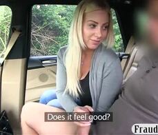 Big tits blond babe banged by the driver
