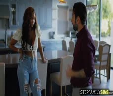 Big tits ebony teasing then deepthroating stepbro in law