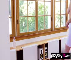 Big boobed Russian blondie Julia Logacheva doing her naked yoga session