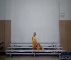 Petite blonde MILF cheerleader Lennon Elizabeth strips on the bball court
