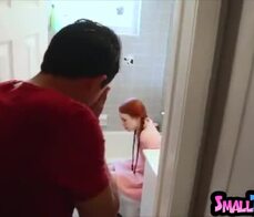 Tiny redhead stuck on the toilet then gets fucked hard