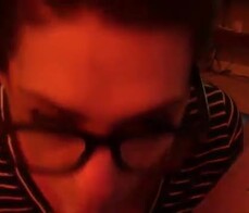 23yr old cute geek swallowing cum at home