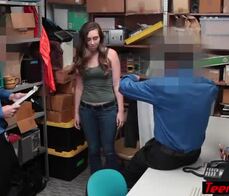 Cute teen thief with small tits fucked by two mall cop