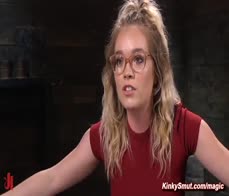 Blonde chained and blindfolded by captor The Pope