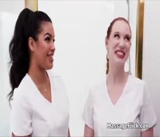 Soapy shower massage with big tit masseuses