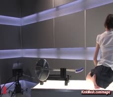 Eighteen years old brunette gets machine fucked