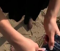 Pov fuck and suck on beach