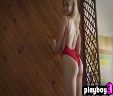 All natural blonde babe model Blake Blossom posed in lingerie for Playboy
