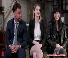 Dude fucks stepsis and hacker in an intense sexual threesome