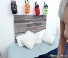 Petite Colombian sucks and fucks dildo on webcam