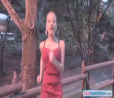 Busty teen jiggles her big tits in public