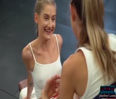 Tight gym blondes Gina Gerson and Tiffany Tatum lesbian workout sex