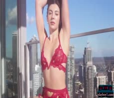 Greek MILF babe Xris Kovtos posing nude on a balcony looking fine