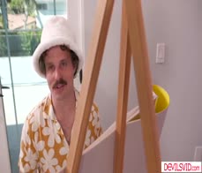 Guy pussy licking then fucking clients big tits stepdaughter