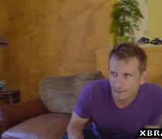 Losing a bet to a roommate leads to a blowjob and anal