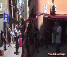 Slaves Julia Roca and Alexa Nasha in a sheer dresses humiliated in public