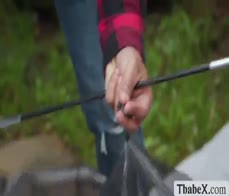 Busty Camper gets analed by friend inside the tent