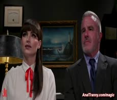 Headmaster punishes and fucks bound shemale student