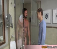 Hairy stepdad needs help in the shower and we ended up bareback fucking