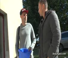 Busty blonde French mature lady Therese Dune dp pounded by two workers