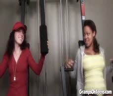 Petite gym slut fucks old man dick