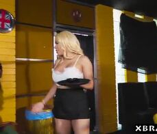 Waitress loses a game of pool and gives up her ass