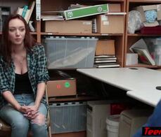 Redhead teen thief with big natural tits punish fucked