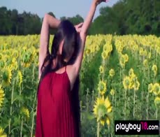 Cute Mongolian babe Kimiko reveals her natural boobs outdoor for Playboy