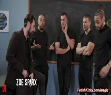 Young teacher Zoe Sparx bound and group fucked by a Board of Education
